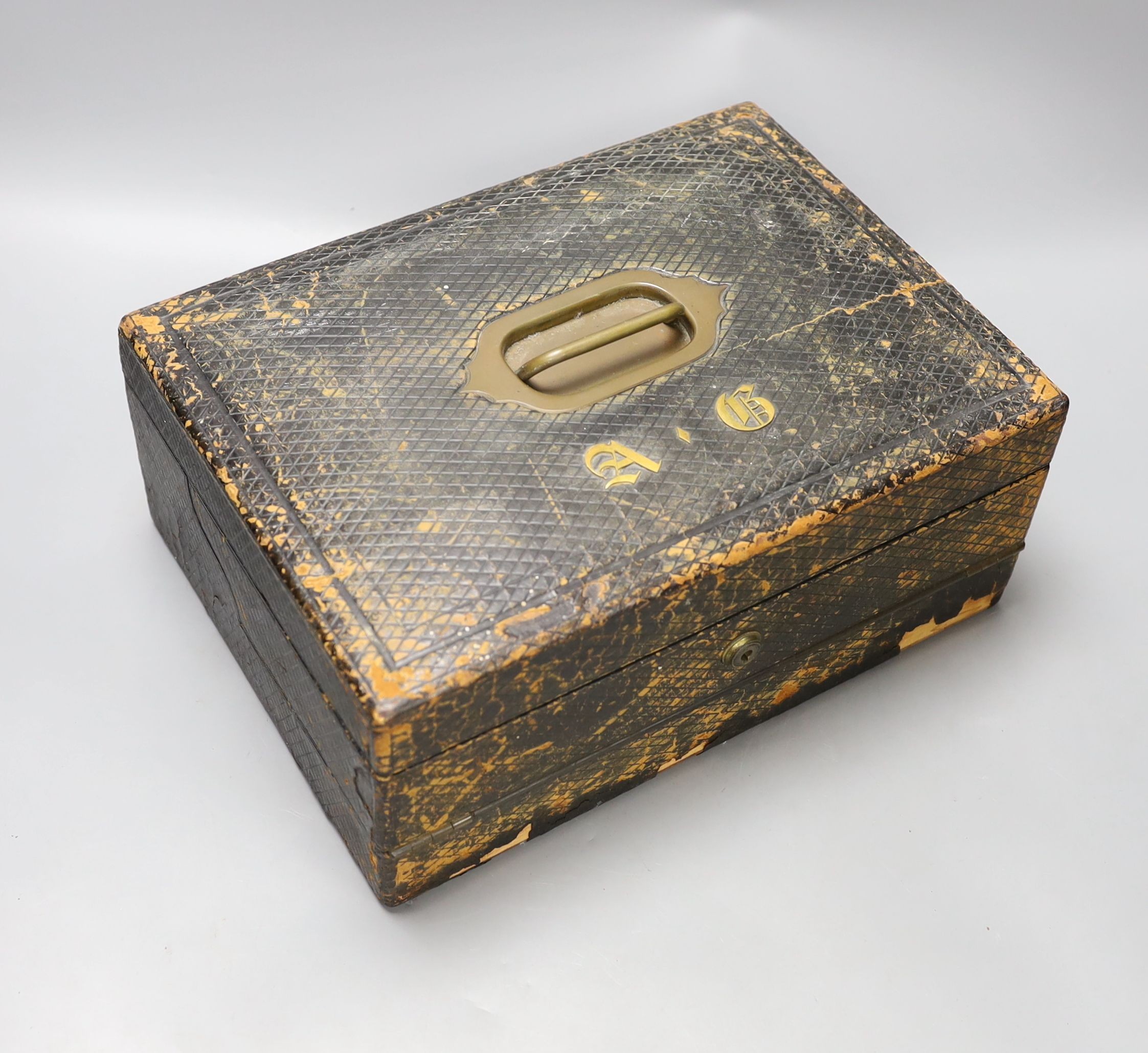 A late Victorian Morocco leather writing box, 32cm wide